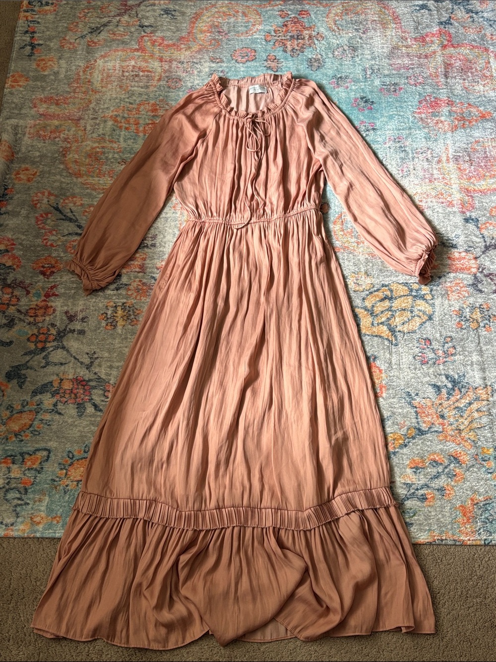 Long Sleeve Maxi Dress in Dusty Rose/tan